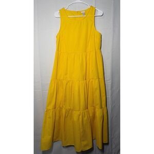 A New Day Tiered Maxi Dress S Yellow Sleeveless Textured Seersucker